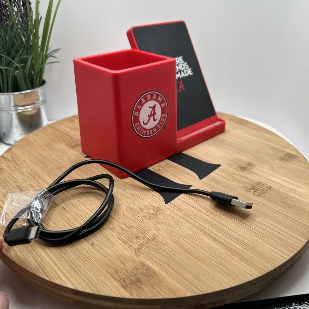 NCAA Wireless Phone Charging Stand & Desktop Organizer, Alabama Crimson Tide Red